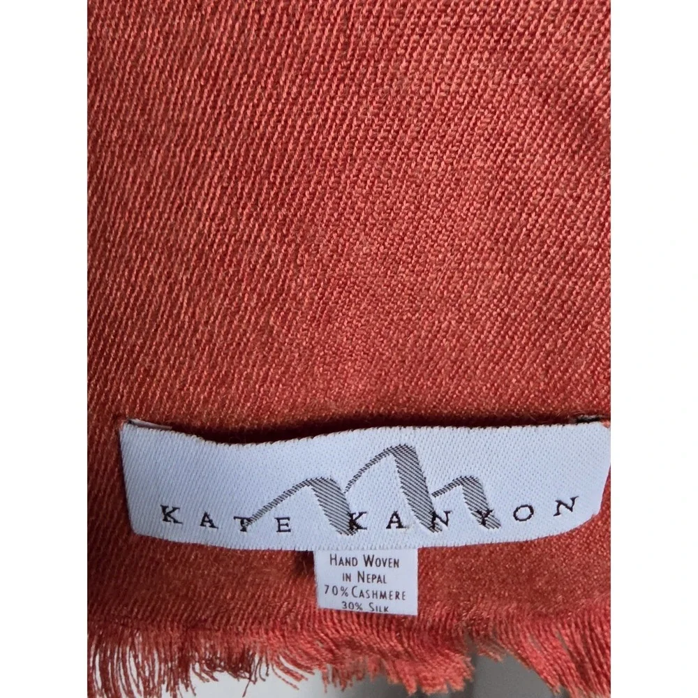 Kate Kanon Women's Rectangle Scarf Orange Cashmere Silk Blend Nepal 98in‎